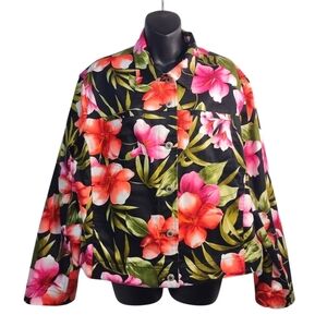 Caribbean Joe Women's Multi Color Floral Print Blazer Jacket Size XL